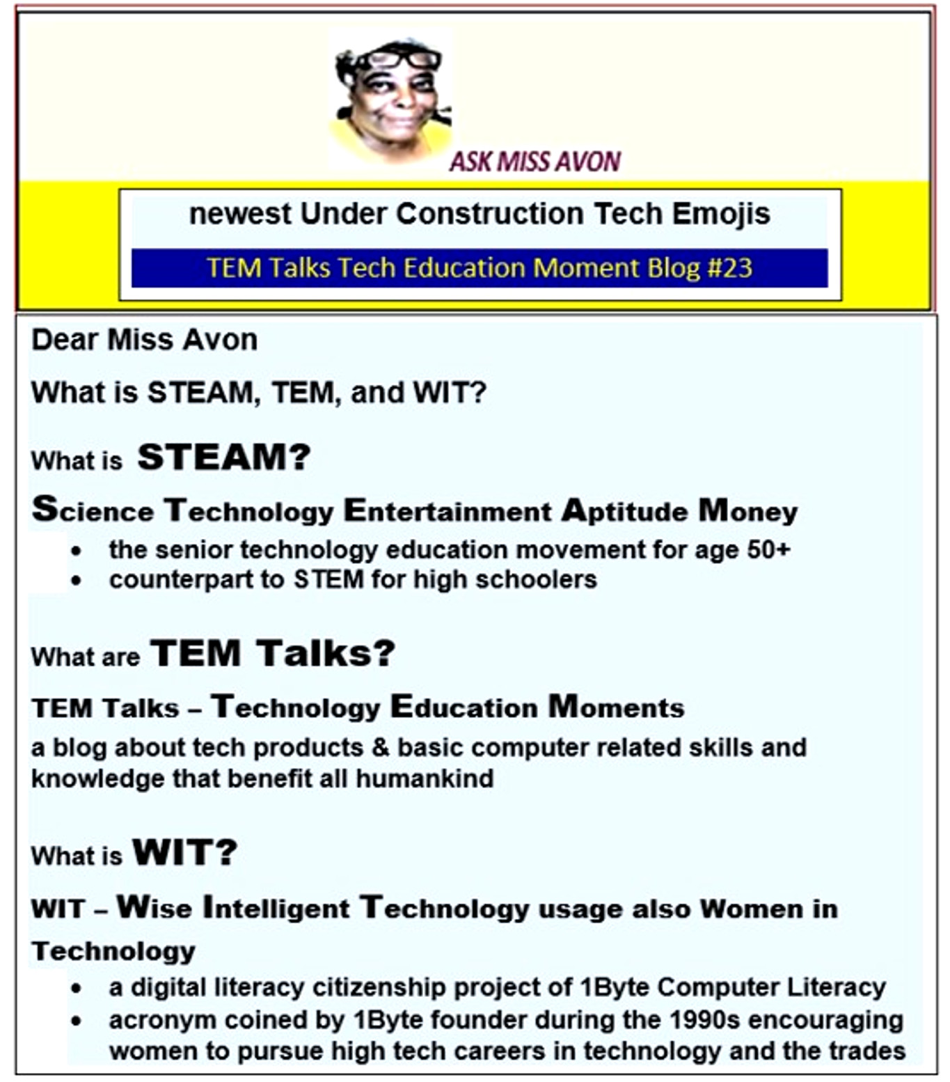 Ask Miss Avon TEM Talks tech education moments blog 23
