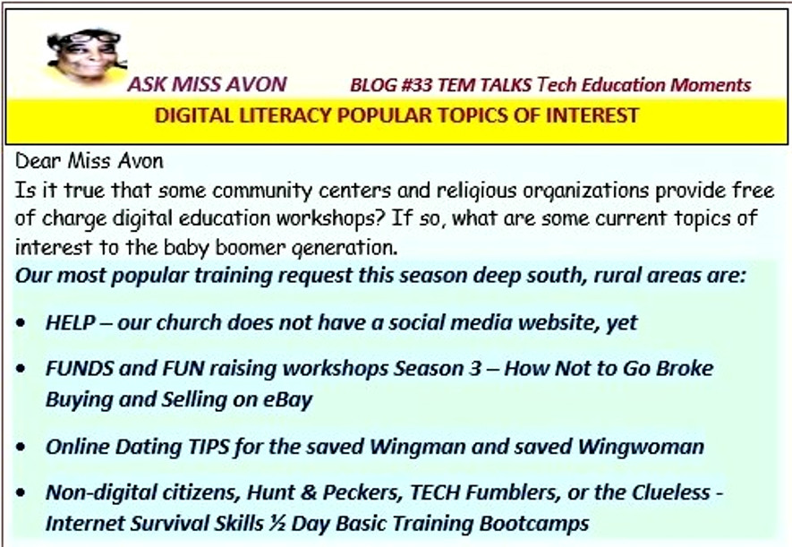 Ask Miss Avon Blog 33 TEM Talks Tech Educ Moments Most Popular Digital Literacy Topics of Interest